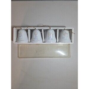 Vintage 1985 Precious Moments Miniature Bell Ornament Set of 4 Boxed Enesco